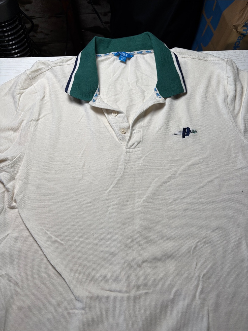 Prince Cream Polo with Green Collar and Navy Trim
